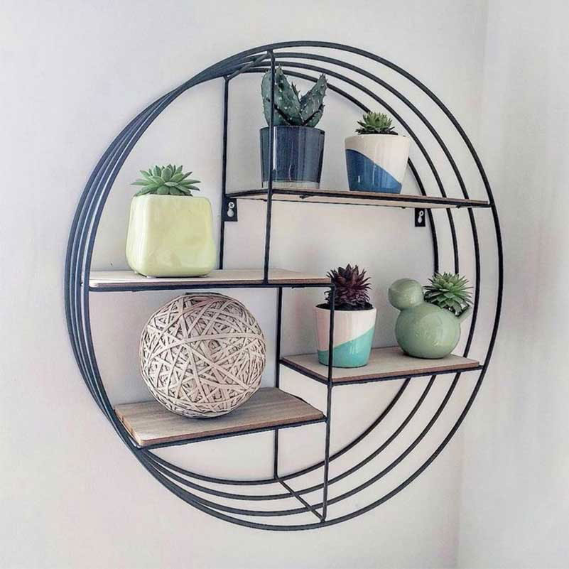 ferforje yuvarlak duvar rafı